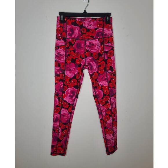 Kate Spade Electric Rose red poppy pink rose floral leggings - small - Picture 1 of 8